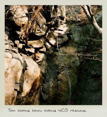 Tom (MILPICTURES) roping down during NCO training in 1987.