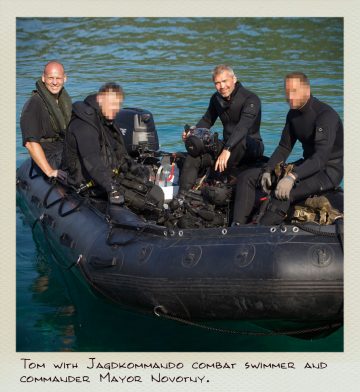 Tom (MILPICTURES) with Jagdkommando combat diver after finishing a video shoot.