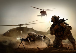 U.S. Army Ranger secure a hot landing zone.